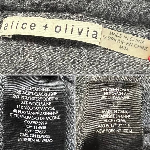 Alice + Olivia Wool Blend Sweater Hoodie SIZE M Gray Knit Pullover - Picture 3 of 12
